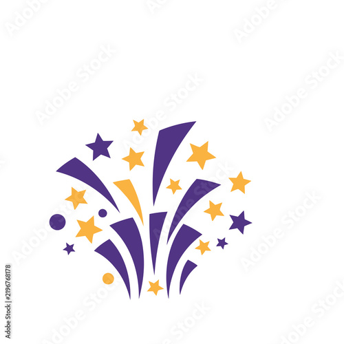 Purple and yellow abstract fireworks with stars
