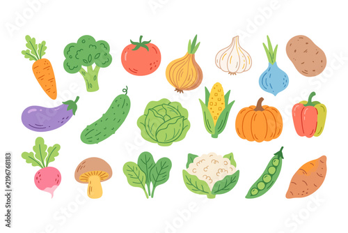 Diverse hand drawn vegetable set for healthy organic food and cooking theme designs