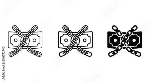 Money Locked by Chains, Financial Restriction Icons, Restricted Funds Vector Set