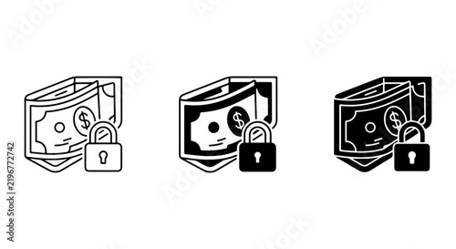 Secure Wallet Money Icons, Financial Security Vector Set, Cash Protection Graphics