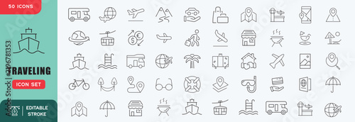 Traveling line icon collection. Editable stroke. Vector illustration