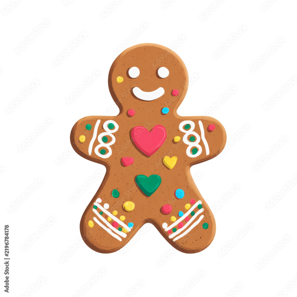 Obraz premium A single gingerbread man cookie decorated with colorful frosting on a white background on transparent background