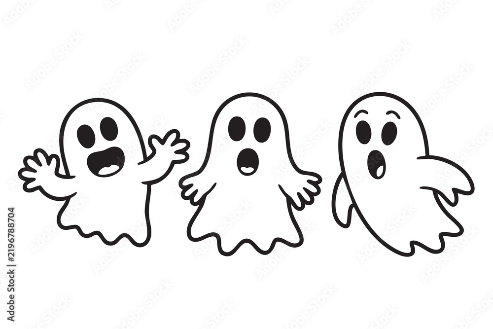 Obraz premium Halloween Ghost Character Collection, Cartoon Spirit Symbols for Seasonal Marketing, Costume Events, Invitations, and Decorations