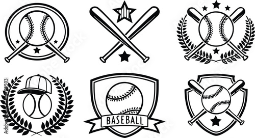 Baseball vintage emblem set with crossed bats and balls baseball logo baseball bat baseball ball sports badge