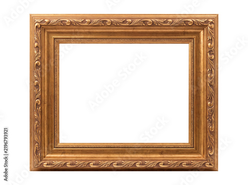 Ornate Golden Picture Frame Isolated on Transparent Background – Vintage Baroque Style Carved Wood Frame Border for Art Gallery and Museum Display