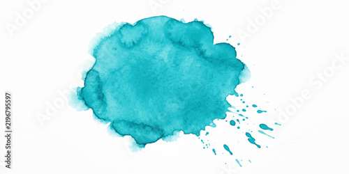 Картината върху платно A vibrant teal watercolor splash emanates across a pristine white surface, showcasing the fluid artistry of liquid pigment and abstract expression
