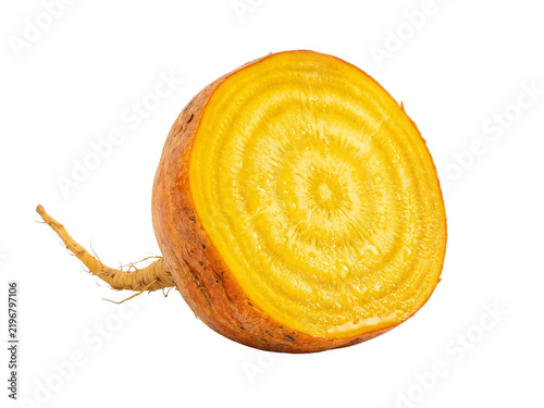 Half of a fresh golden beet isolated on a white background