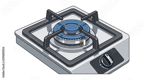 Portable gas stove with single burner, stainless steel camping stove for outdoor cooking, compact butane gas cooker for kitchen and travel isolated PNG with Transparent Background
