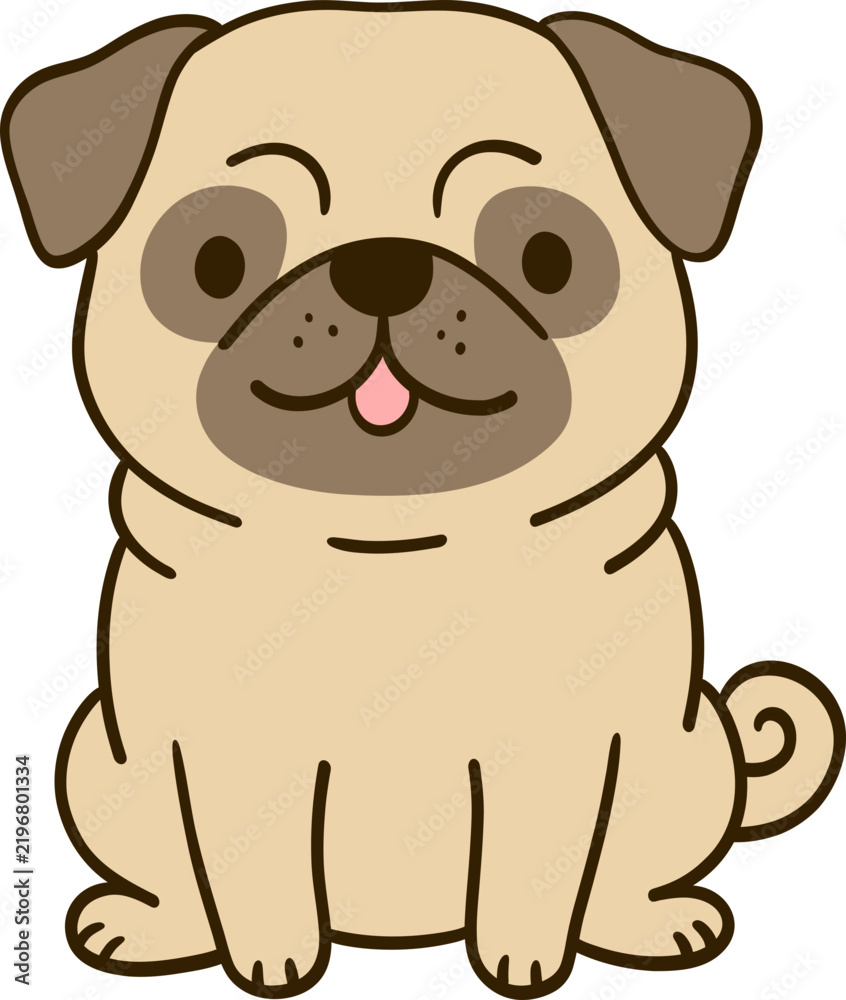Obraz premium Cute Smiling Pug Dog Sitting Cartoon Illustration