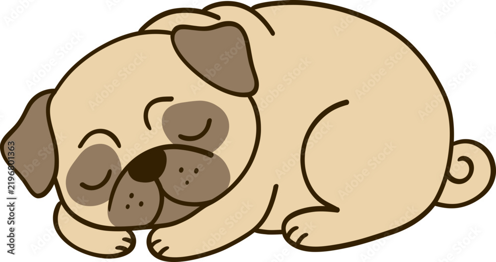 Fototapeta premium Cute Sleeping Pug Puppy Resting Cartoon Illustration