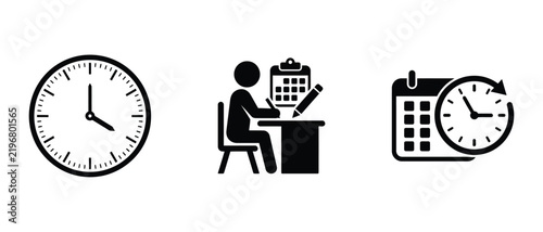 time clock calendar schedule icon symbol work desk writing pencil person figure task deadline