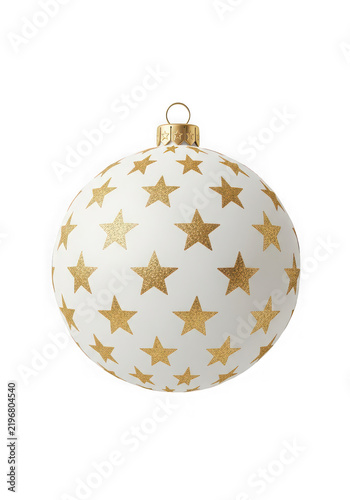 White Christmas ornament with gold glitter stars isolated on transparent background