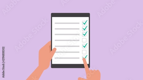 Hand holding tablet with checklist complete tasks 2d Animation with Alpha Matte