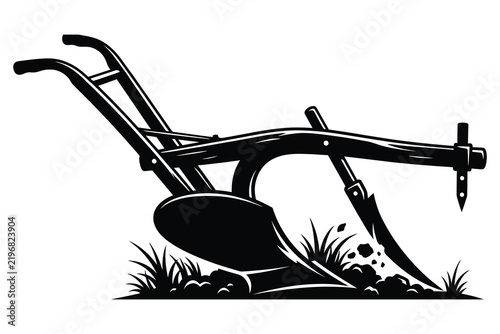 Black silhouette of an agricultural plow tool for farming and soil cultivation with farm equipment farming tools agriculture icon tractor attachment agricultural machinery farming industry