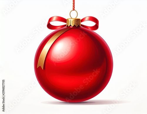 Christmas red ball ornament and ribbon, floating naturally 