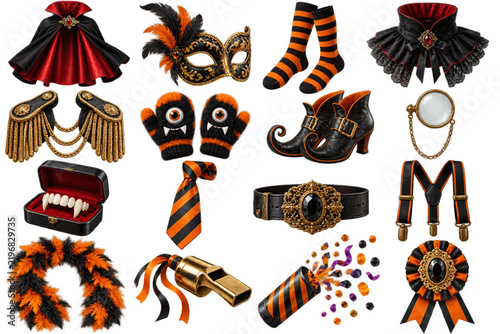 Halloween Costume Accessories Collection Isolated on Transparent Background