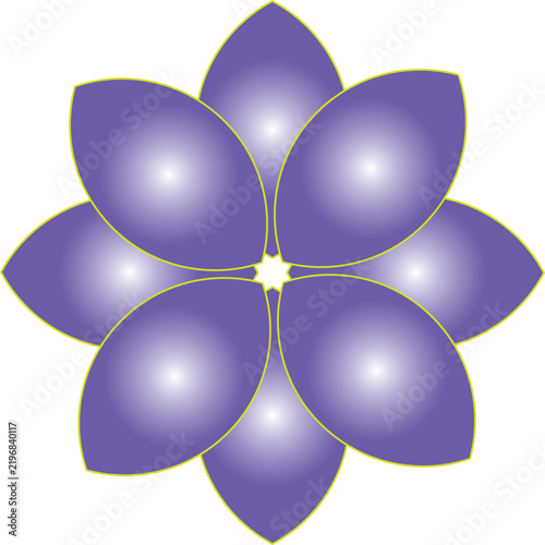 Purple symmetrical flower mandala vector line art emblem isolated on white background
