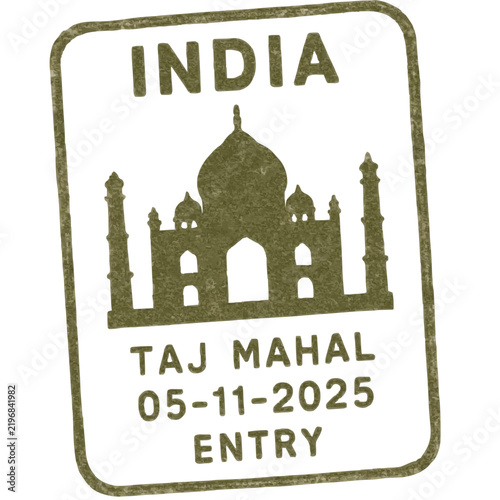 India taj mahal passport stamp with entry date isolated on a simple flat design style