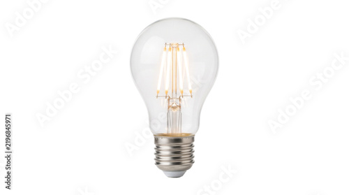 Glowing clear led light bulb isolated on a white studio background