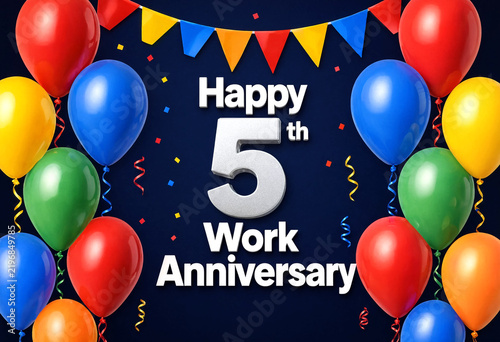 Colorful celebration balloons for five year work anniversary greeting card design