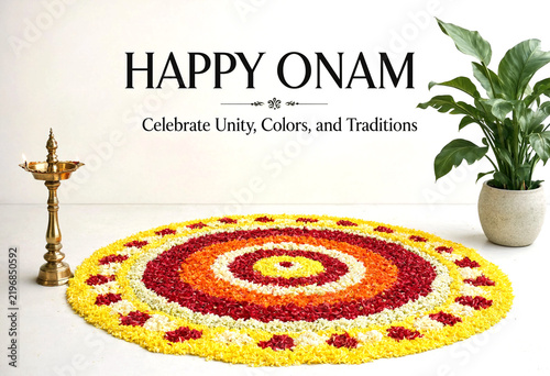 Colorful Rangoli Design Celebrating Onam Festival With Traditional Elements