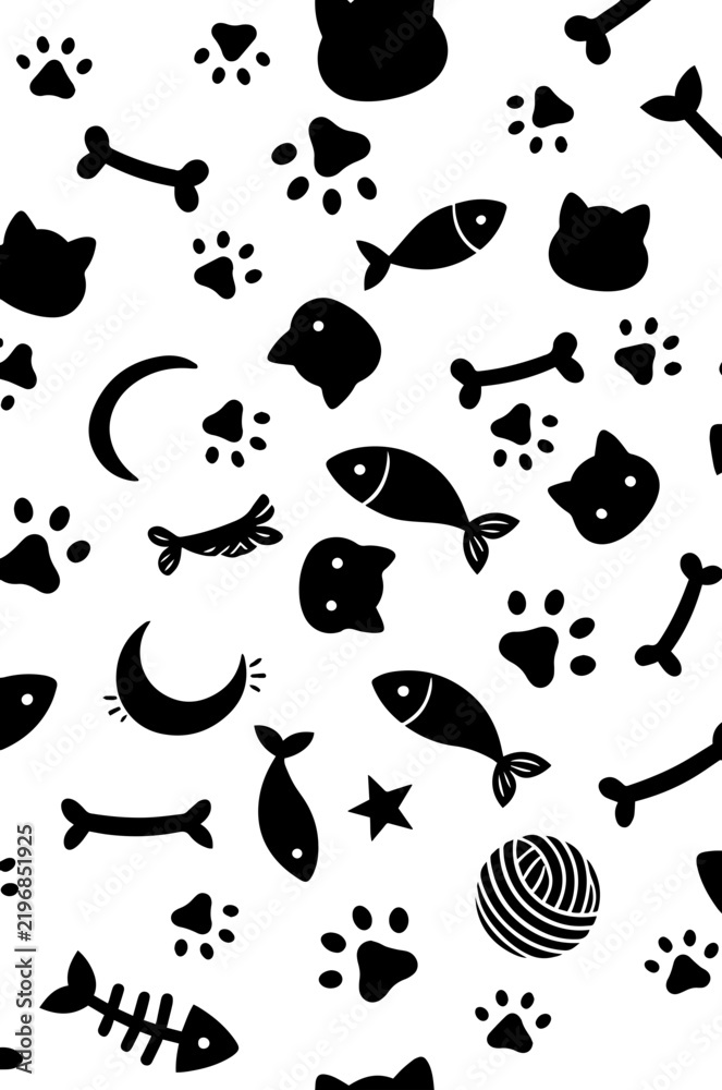Obraz premium Seamless Pet Animal Pattern Collection with Cats, Dogs and Pet Icons