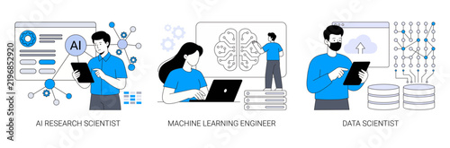AI Research Scientist Machine Learning Engineer and Data Science Vector Illustration Set