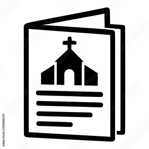 Folded Church Bulletin with Chapel, Cross and Text Lines, Black Vector