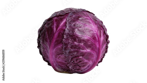 Whole red cabbage with textured leaves, isolated on transparent background