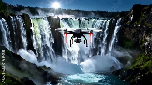 Modern Drone Capturing Stunning Waterfall Scenery.
