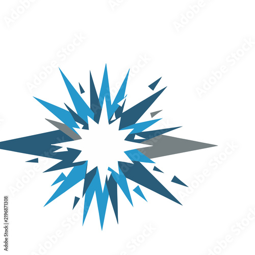 Abstract explosion of blue and gray geometric shapes