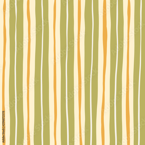 Abstract vertical striped pattern with hand drawn lines in olive and gold