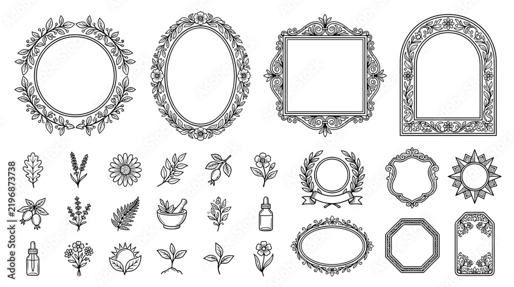 Fototapeta premium Ornate Floral Frames and Botanical Elements Collection