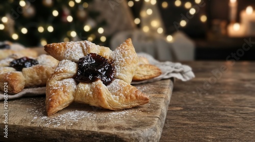Traditional Star Pastries with Fruit Jam and Powdered Sugar