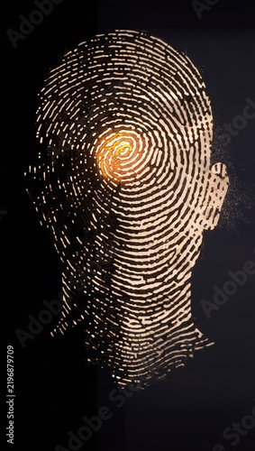 Human Head Made of Fingerprint Pattern Representing Identity and Biometrics