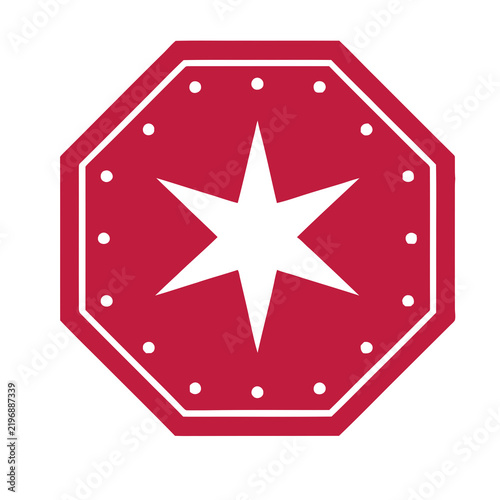 Canvastavla Red octagon with white star and dots