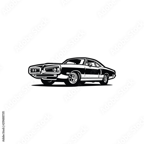 Classic retro 70s muscle car vector isolated. Classic sport car icon