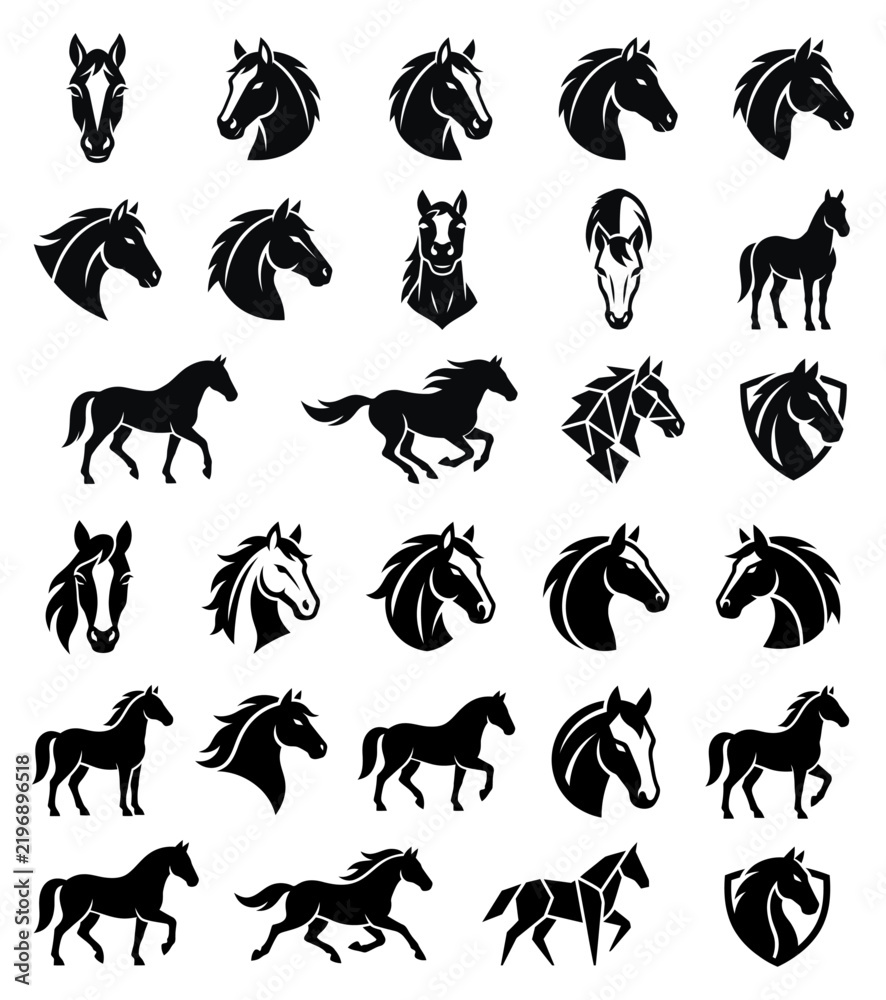 Fototapeta premium Minimalist Horse Logo Collection – Geometric Black Silhouette Vector Set_26