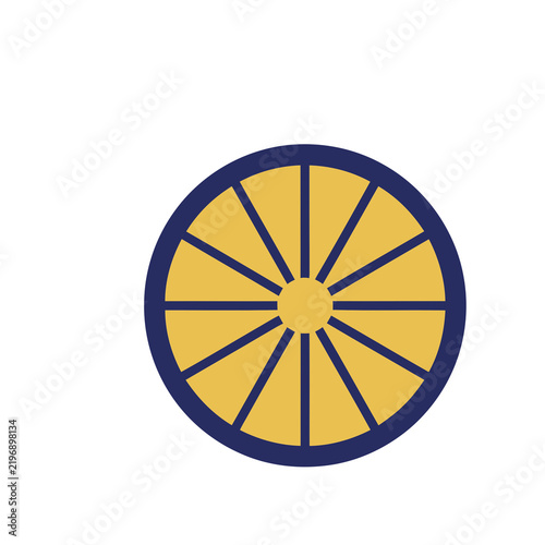Stylized wheel with yellow spokes and blue rim
