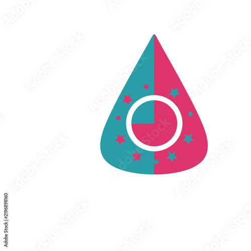 Teardrop shape with stars and circle