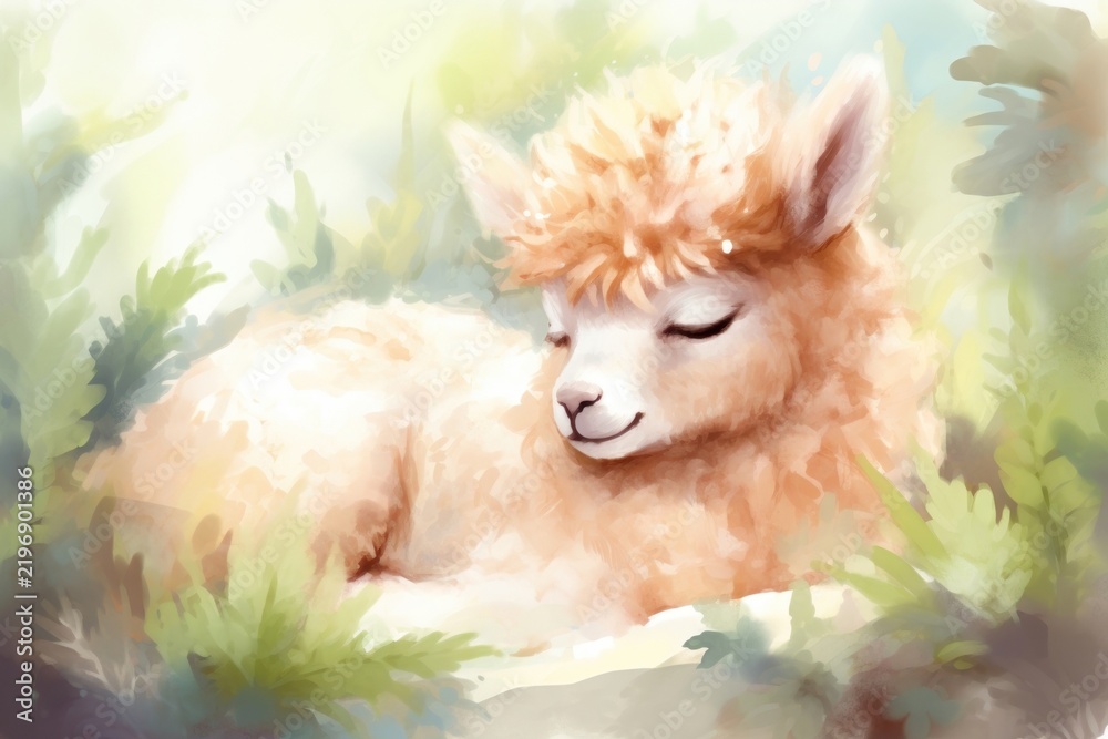 Fototapeta premium Cute baby alpaca drawing animal mammal.