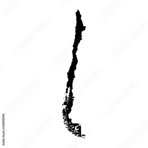 Chile map silhouette, long narrow geographic country shape, solid black monocolor vector, minimal flat silhouette, isolated on white background, clean smooth contour, no text