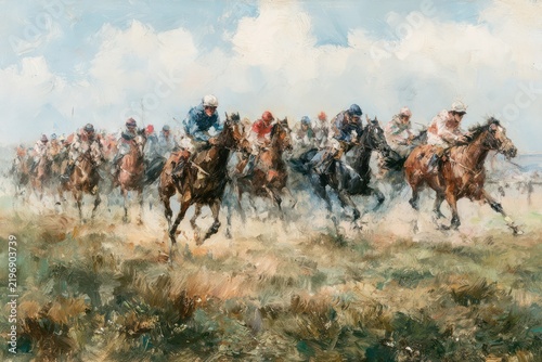 Dynamic horse racing action on track event