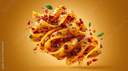 Spicy Wide Noodles Tossed in Chili Oil Created with Generative AI Technology AI Generative