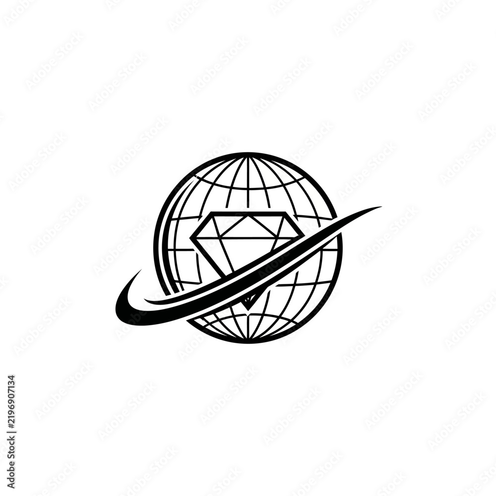 Obraz premium Global Diamond Logo: Earth with Diamond and Orbiting Swoosh