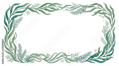 A green and white floral arrangement with a white background.