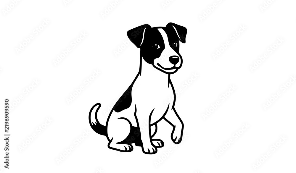 Fototapeta premium Jack Russell Terrier Sitting Puppy Black White Vector Clip Art