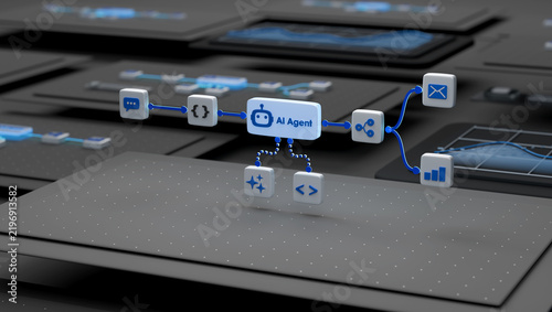 Autonomous AI Agent for Business Workflow Automation 3D rendering