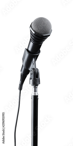 Black microphone with wire on stand