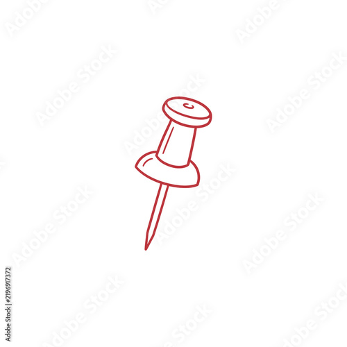 Quadro su tela Push pin line art icon red contour drawing office stationary supply sharp metal needle fastener vector graphic element for documents bulletin boards and planning